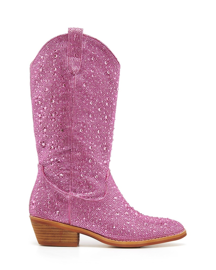 Flats Therapy Shoes | Majesty Cowboy Boot Pink Rhinestones