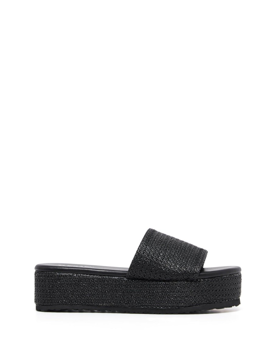 Sandals Therapy Shoes | Avery Flatform Sandal Black Raffia