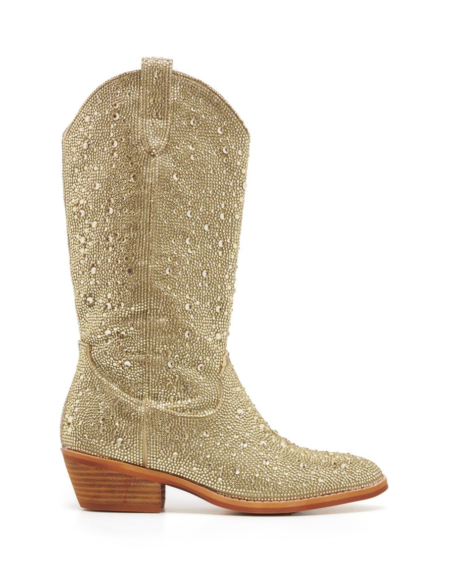 Flats Therapy Shoes | Majesty Cowboy Boot Gold Rhinestones