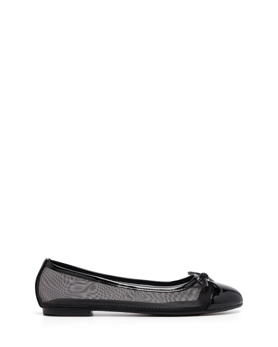 Flats Therapy Shoes | Ally Mesh Ballet Flat Black Patent