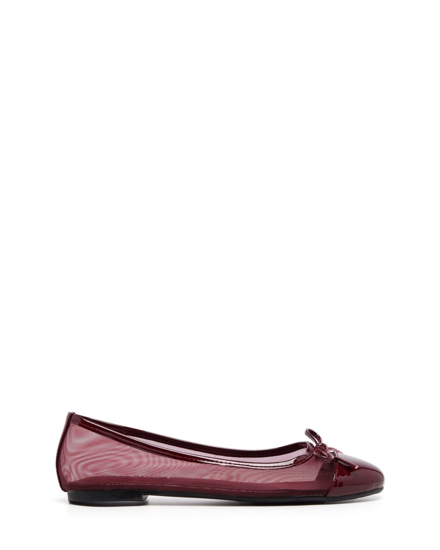 Balletcore Therapy Shoes | Ally Mesh Ballet Flat Cherry Patent