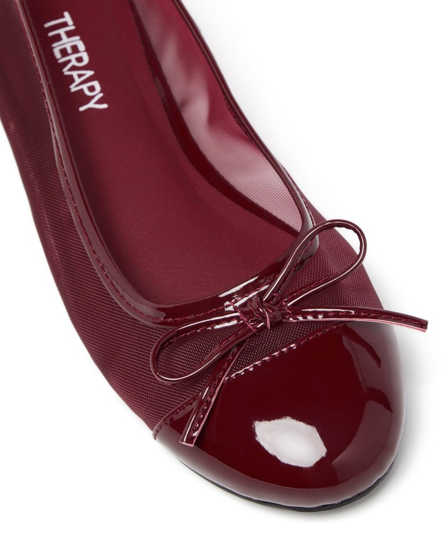 Balletcore Therapy Shoes | Ally Mesh Ballet Flat Cherry Patent