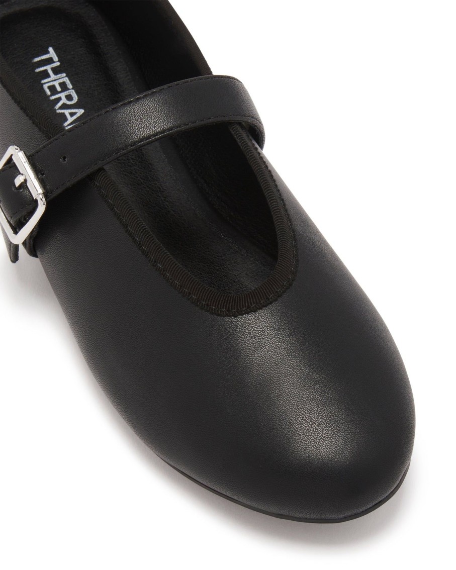 Balletcore Therapy Shoes | Amina Ballet Flat Black Smooth