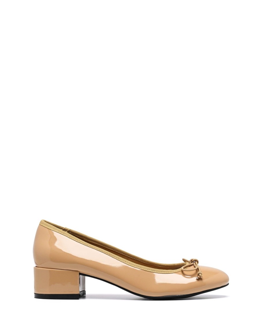 Flats Therapy Shoes | Diana Ballet Heel Caramel Patent