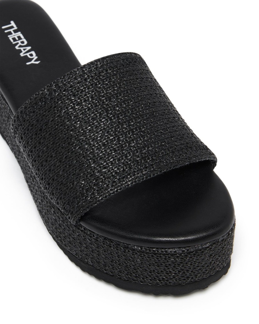 Sandals Therapy Shoes | Avery Flatform Sandal Black Raffia