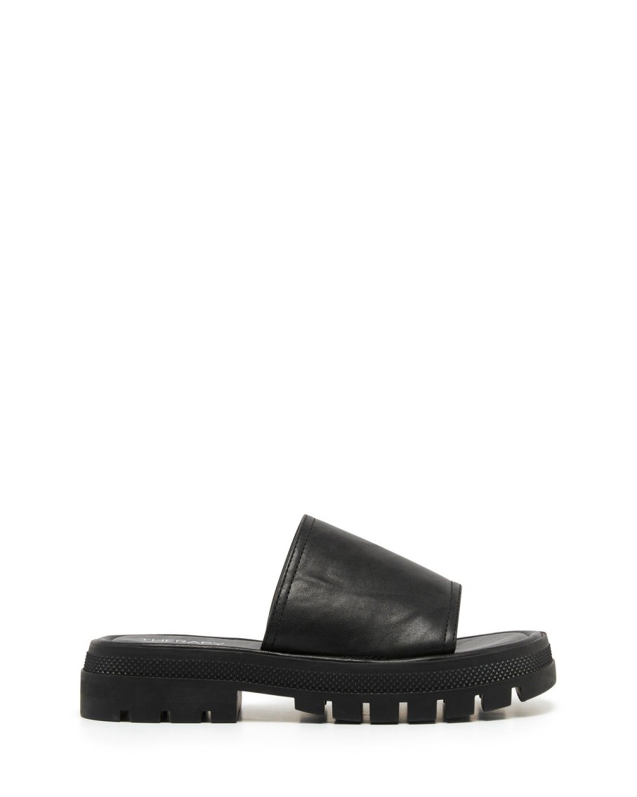 Flats Therapy Shoes | Raid Sandal Black Smooth