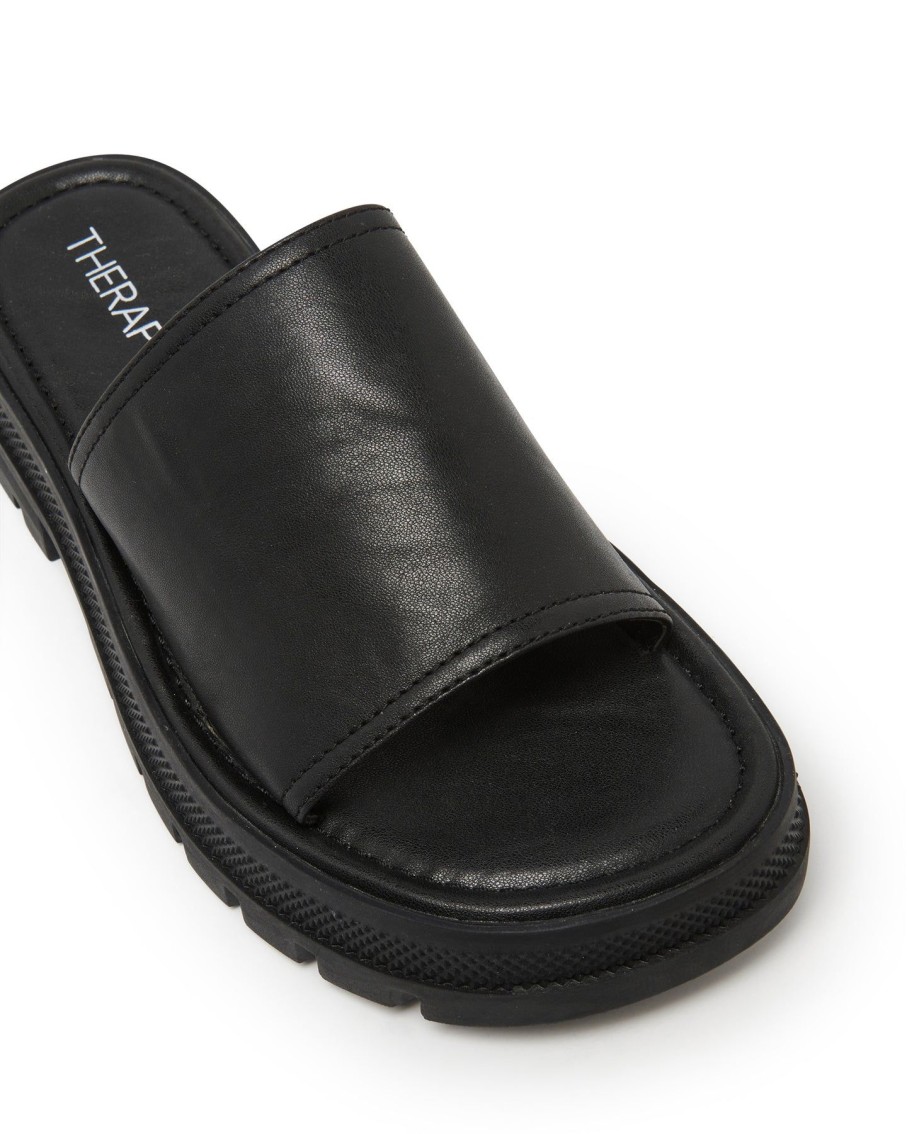 Flats Therapy Shoes | Raid Sandal Black Smooth