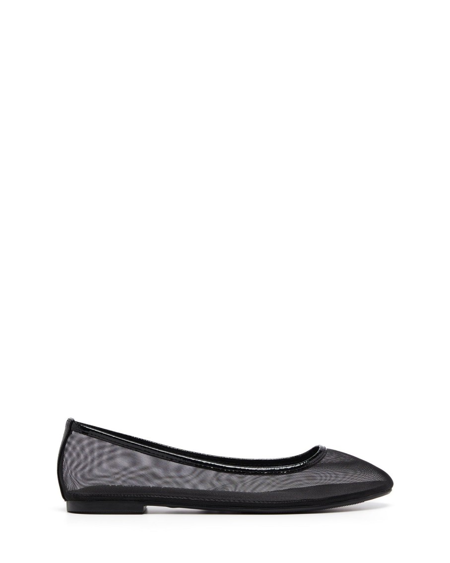 Balletcore Therapy Shoes | Arlo Mesh Ballet Flat Black Crinkle Patent