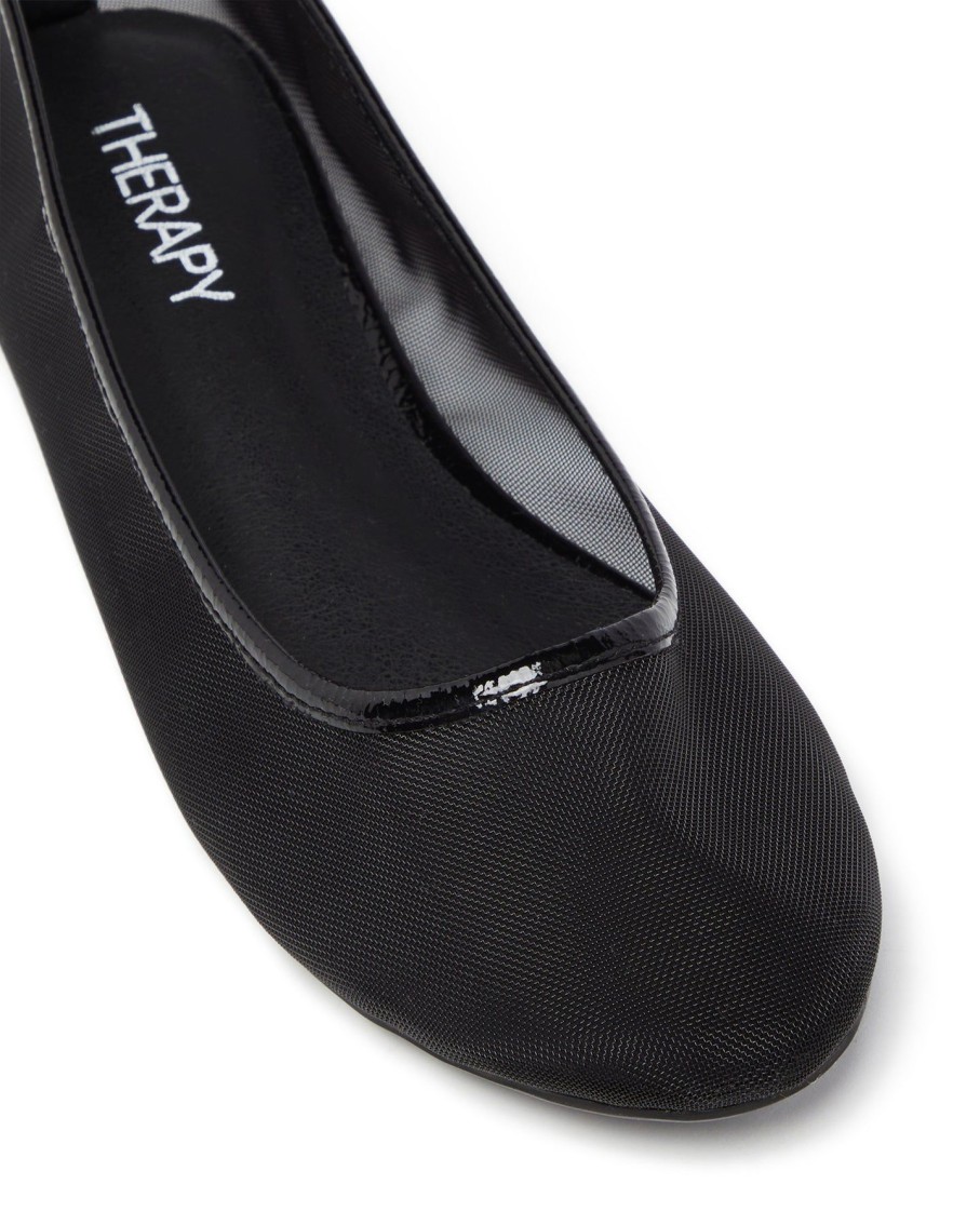 Balletcore Therapy Shoes | Arlo Mesh Ballet Flat Black Crinkle Patent